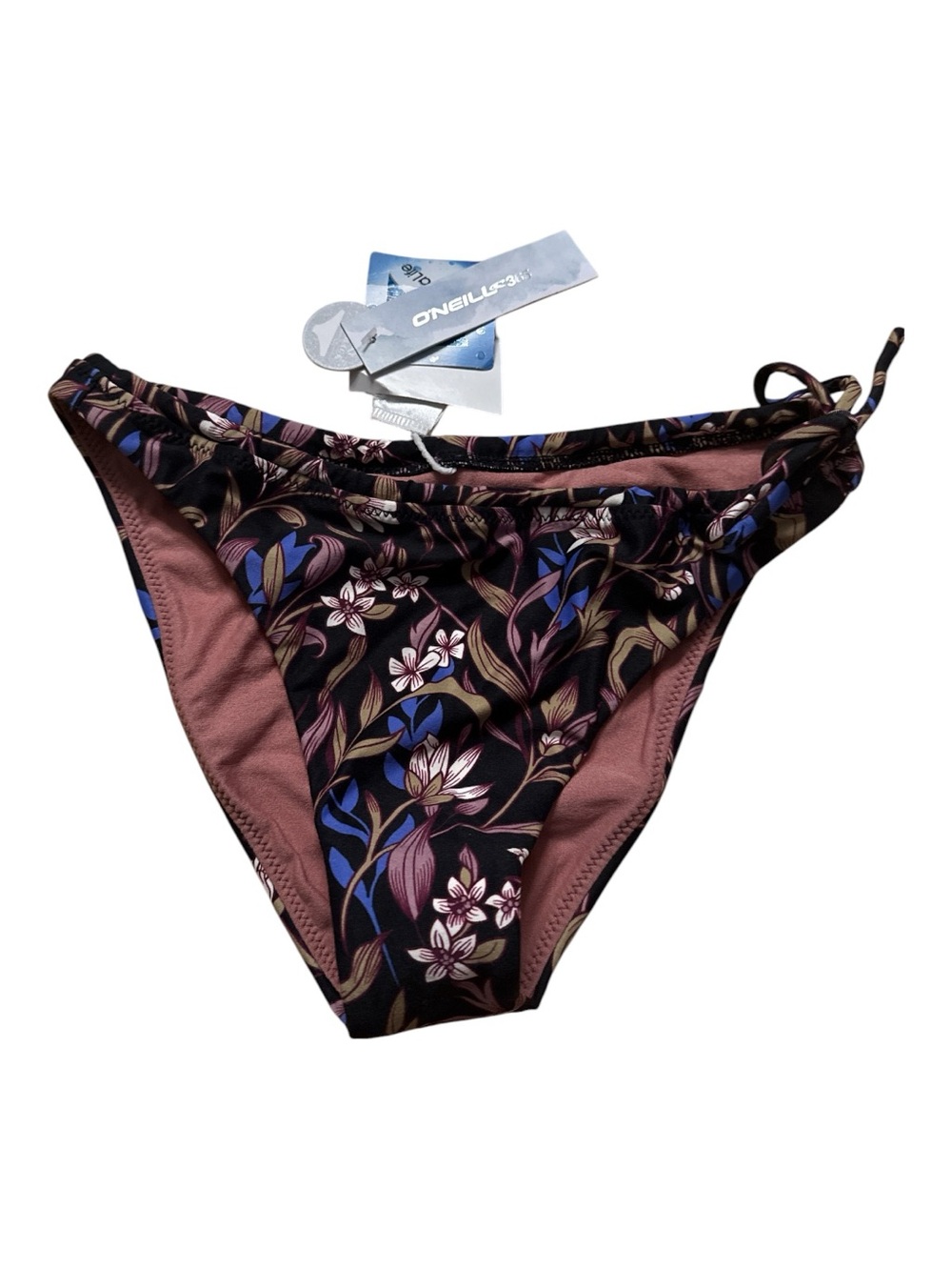 O'Neill Women's Black Floral Side-Tie Bikini Bottom Size Small NWT Cheeky